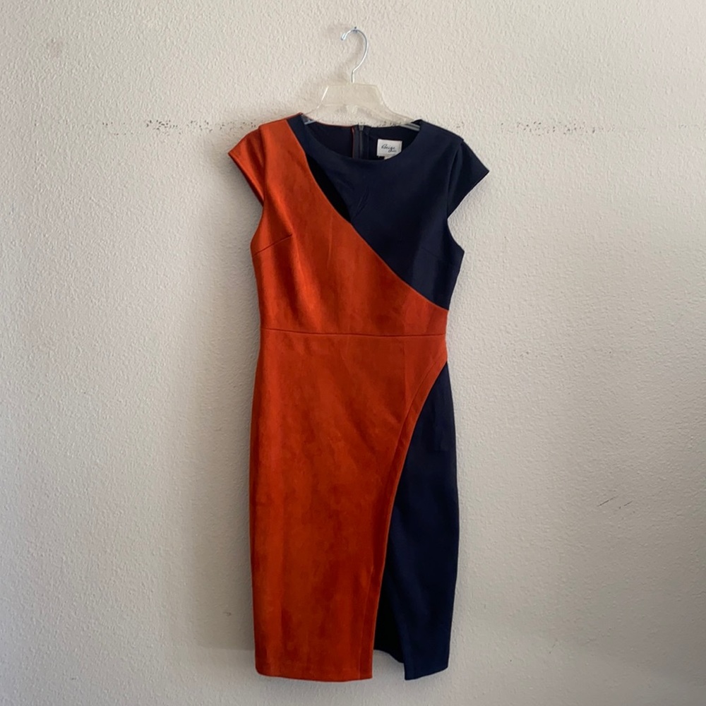 Colorblock Midi Dress - Orange and Navy